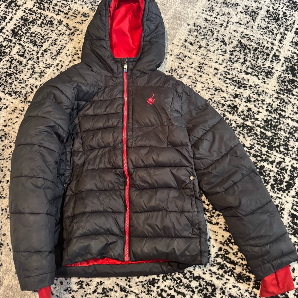 Spyder Black and Red Kids Puffer Jacket